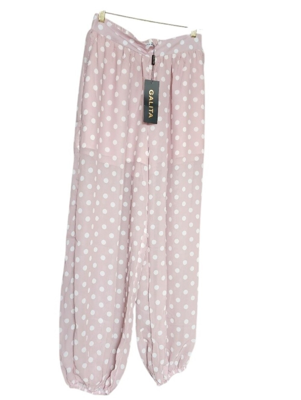 Women's Pink Polka Dot Elastic-Waist Pants